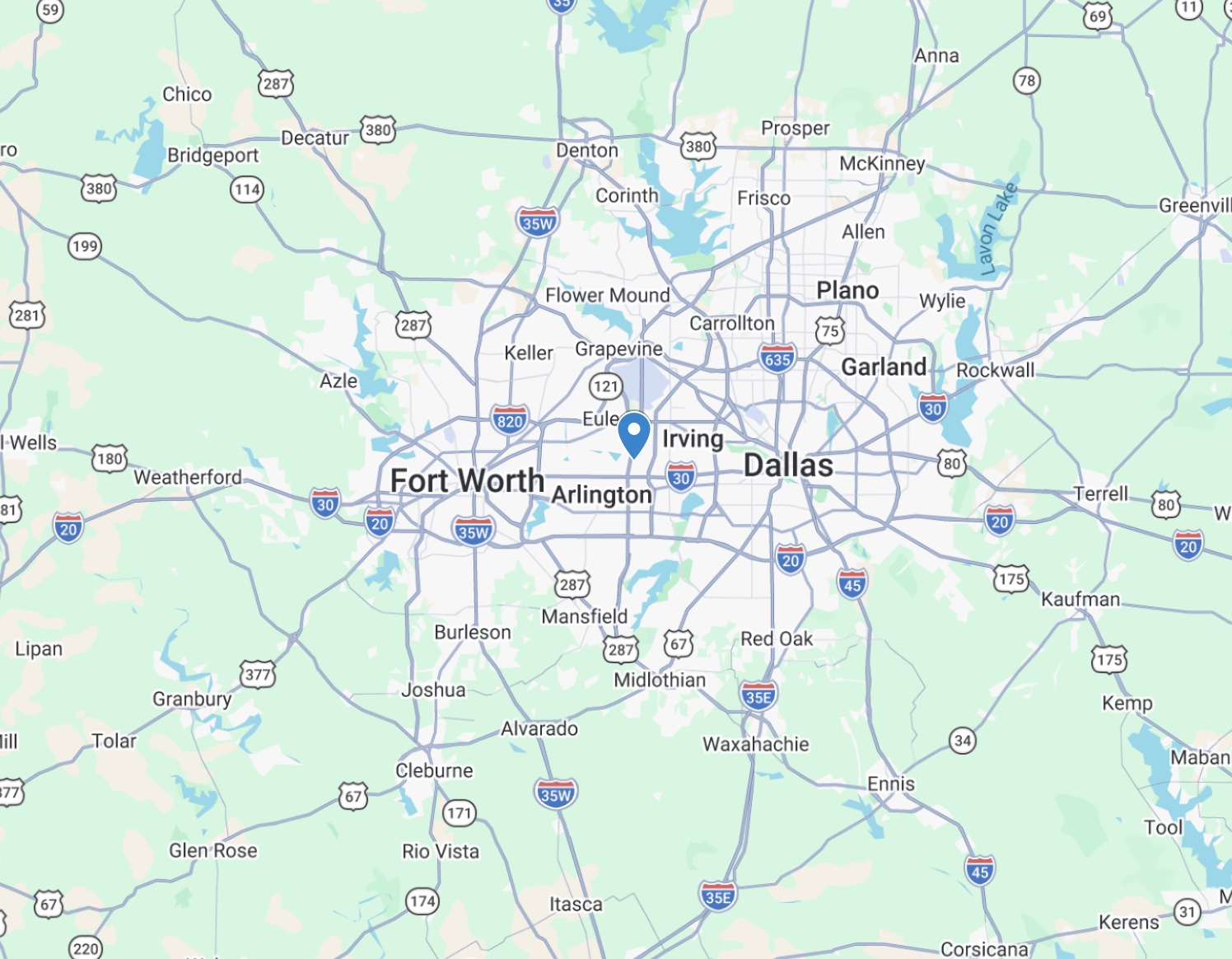 Map of EcoView coverage around Fort Worth
